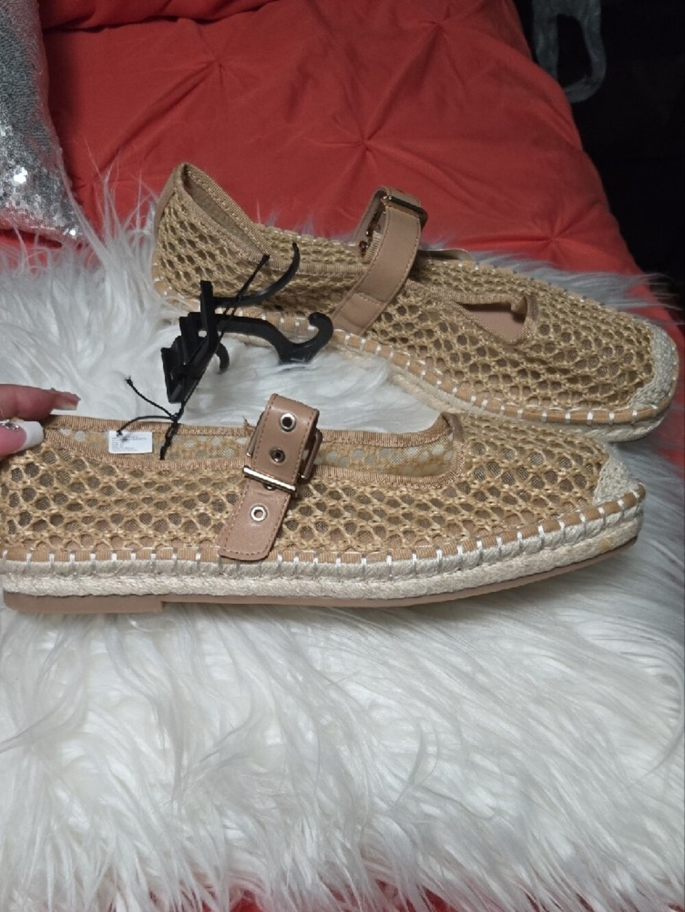 Time and Tru Women's Espadrille Mary Jane Flats in a tan or raffia woven - Picture 2 of 5